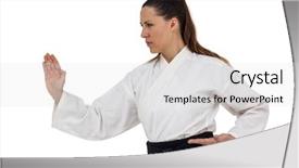  Presentation with f 15 fighter jet - Beautiful theme featuring female fighter performing karate stance backdrop and a white colored foreground