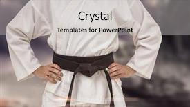  Presentation with hip arthroplasty - Slides with female fighter standing with hand on hip against rock crashing down from cliff background and a light gray colored foreground