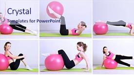  Presentation with exercises - Presentation theme featuring female figure - collage of different fitness exercises background and a sky blue colored foreground