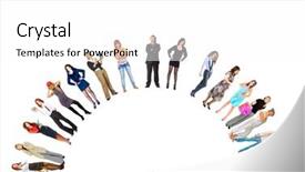  Presentation with groups - Beautiful PPT theme featuring female figure - groups symbol people backdrop and a  colored foreground