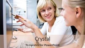  Presentation with finance computers - Audience pleasing theme consisting of female finance - portrait of beautiful young women backdrop and a lemonade colored foreground