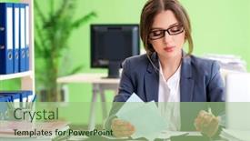  Presentation with financial - Cool new presentation theme with female-financial-manager-working backdrop and a mint green colored foreground