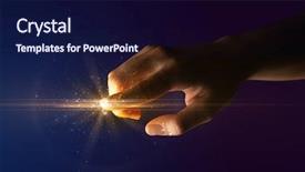  Presentation with hand touching finger digital - Beautiful PPT layouts featuring female finger touching a beam backdrop and a navy blue colored foreground