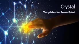  Presentation with hand touching finger digital - Colorful presentation theme enhanced with female finger touching a beam backdrop and a  colored foreground