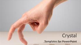  Presentation with human footsteps in the sand - Cool new slide deck with female fingers walking with footsteps backdrop and a  colored foreground