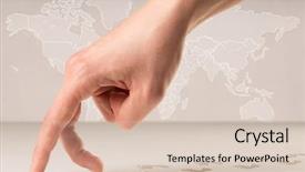  Presentation with world map - PPT theme featuring female fingers walking with footsteps background and a lemonade colored foreground