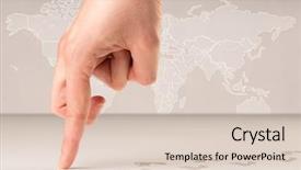  Presentation with 3d men world map - Colorful theme enhanced with female fingers walking with footsteps backdrop and a lemonade colored foreground