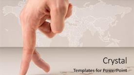  Presentation with 3d men world map - Cool new presentation theme with female fingers walking with footsteps backdrop and a soft green colored foreground