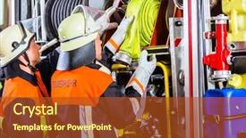  Presentation with fire fighters - Presentation design with female fire fighters loading hoses background and a crimson colored foreground