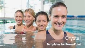  Presentation with aerobics - Colorful presentation theme enhanced with female fitness class doing aqua aerobics in swimming pool at the leisure centre backdrop and a coral colored foreground