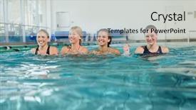  Presentation with aerobics - Beautiful PPT theme featuring female fitness class doing aqua aerobics in swimming pool at the leisure centre backdrop and a light gray colored foreground