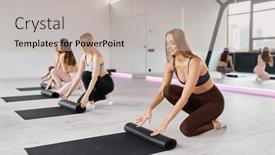  Presentation with female sport - Presentation enhanced with female-fitness-group-folding-mats background and a light gray colored foreground