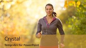  Presentation with female sport - PPT layouts having female fitness model training outside background and a gold colored foreground