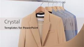  Presentation with formal jacket - PPT theme with female-five-formal-business-brown background and a coral colored foreground