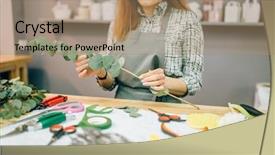  Presentation with cacao process - Slide set enhanced with female florist bouquet preparation process background and a  colored foreground