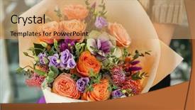  Presentation with female - Colorful presentation theme enhanced with female florist holding beautiful bouquet backdrop and a coral colored foreground