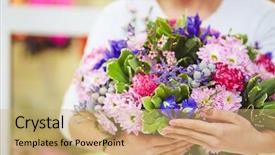  Presentation with female veteran - Audience pleasing PPT layouts consisting of female florist holding big bouquet backdrop and a coral colored foreground