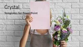  Presentation with hand holding flowers - Colorful PPT theme enhanced with female florist holding paper backdrop and a light gray colored foreground