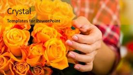  Presentation with nursery - Slide deck enhanced with female florist in flower shop background and a gold colored foreground