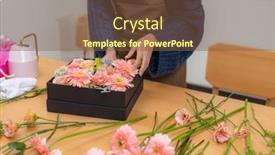  Presentation with box - Slides having female-florist-make-a-box background and a tawny brown colored foreground