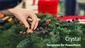  Presentation with steel making shop - Presentation featuring female florist making christmas wreath background and a tawny brown colored foreground