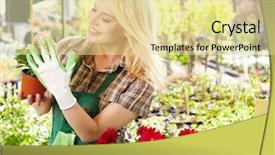  Presentation with nursery - Beautiful presentation featuring female florist or gardener in flower shop or nursery backdrop and a blonde colored foreground