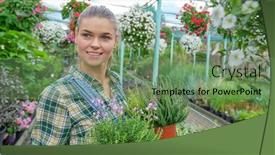  Presentation with nursery - Slide deck featuring female-florist-or-gardener background and a seafoam green colored foreground
