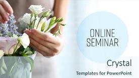  Presentation with flowers - Theme enhanced with female florist with flowers closeup background and a sky blue colored foreground