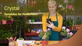  Presentation with advertising - Presentation theme consisting of female-florist-with-smartphone-takes background and a tawny brown colored foreground