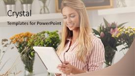  Presentation with flower - Slide deck enhanced with female florist working in flower background and a coral colored foreground