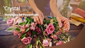  Presentation with workshop - PPT theme with female florist working with flowers background and a coral colored foreground
