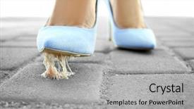  Presentation with chewing gum - Beautiful PPT theme featuring female foot stuck into chewing backdrop and a light gray colored foreground