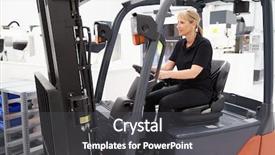  Presentation with lift truck - Theme consisting of female fork lift truck driver background and a dark gray colored foreground