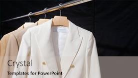  Presentation with formal jacket - Presentation design consisting of female-formal-business-three-suit background and a soft green colored foreground