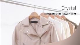  Presentation with formal jacket - Slide set with female-formal-business-three-suit background and a sky blue colored foreground