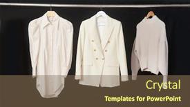  Presentation with formal jacket - Beautiful presentation theme featuring female-formal-business-white-suit backdrop and a tawny brown colored foreground