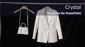  Presentation with formal jacket - Beautiful slide set featuring female-formal-business-white-suit backdrop and a wine colored foreground