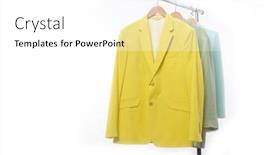  Presentation with formal jacket - Colorful PPT theme enhanced with female-formal-three-business-suit backdrop and a white colored foreground