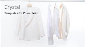  Presentation with formal jacket - Amazing PPT theme having female-formal-three-business-white backdrop and a sky blue colored foreground