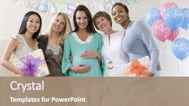  Presentation with baby shower - Slide deck with female friends at baby background and a coral colored foreground