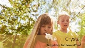 Presentation with friends - Theme consisting of female-friends-blowing-dandelions-spending background and a gold colored foreground