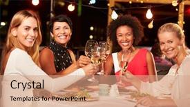  Presentation with friends eating and drinking wine - Presentation design enhanced with female friends eating dinner background and a coral colored foreground