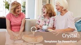  Presentation with afternoon tea - Presentation theme consisting of female friends enjoying afternoon tea background and a coral colored foreground
