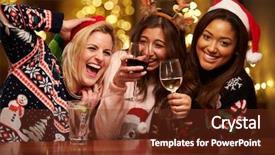  Presentation with group of children in christmas - Cool new PPT theme with female friends enjoying christmas backdrop and a tawny brown colored foreground