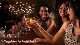  Presentation with cocktail bar - Colorful presentation design enhanced with female friends enjoying night backdrop and a wine colored foreground
