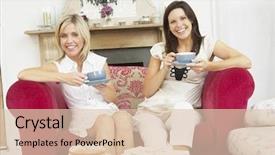  Presentation with afternoon tea - Colorful PPT layouts enhanced with female friends enjoying tea backdrop and a lemonade colored foreground