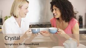  Presentation with afternoon tea - Slides having female friends enjoying tea background and a coral colored foreground