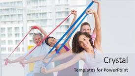  Presentation with friends - Colorful slides enhanced with female friends exercising with resistance backdrop and a sky blue colored foreground