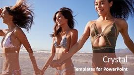  Presentation with fun - Theme enhanced with female friends have fun running through waves on beach vacation background and a violet colored foreground