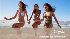  Presentation with fun - Amazing PPT layouts having female friends have fun running backdrop and a coral colored foreground